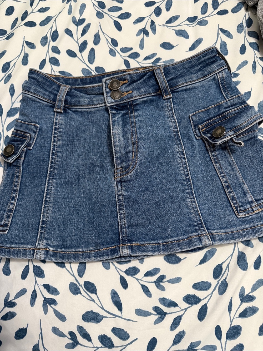 Katie J NYC Blue Denim Cargo Mini Skirt